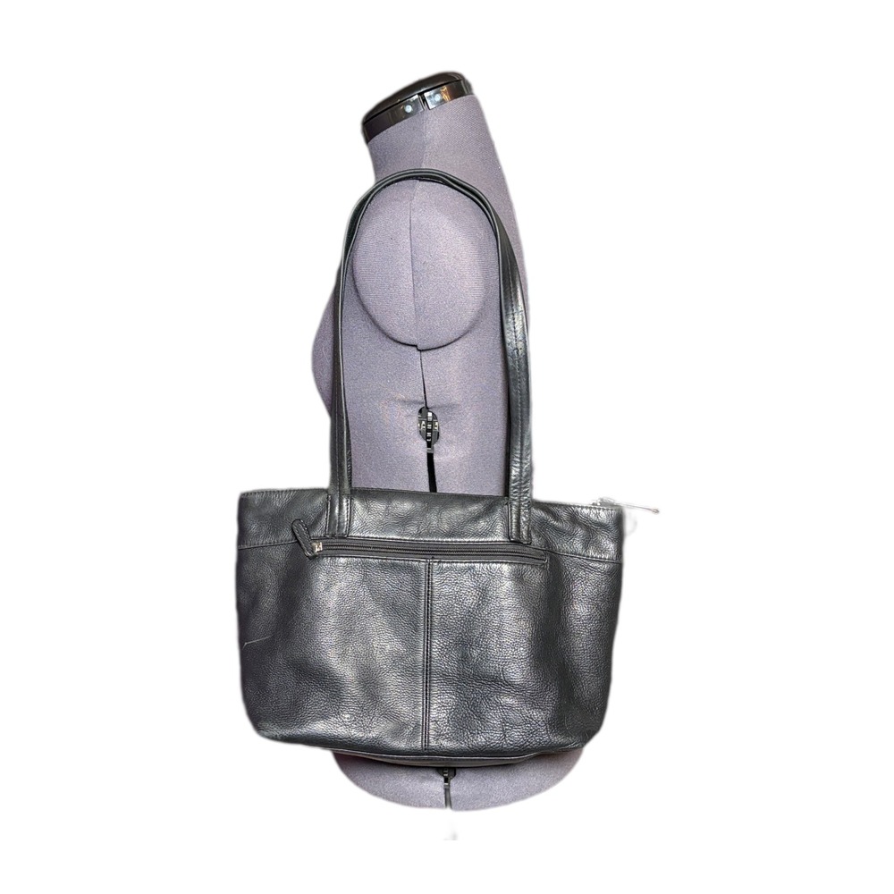 Vintage 90s Grunge Pebbled Black Leather Tote Bag Giani Bernini 15x10x4 - Picture 2 of 7
